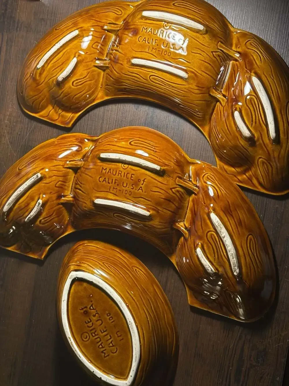 Vtg Maurice of California Mid-Century Modern Drip Glaze Pottery Dip Snack Set